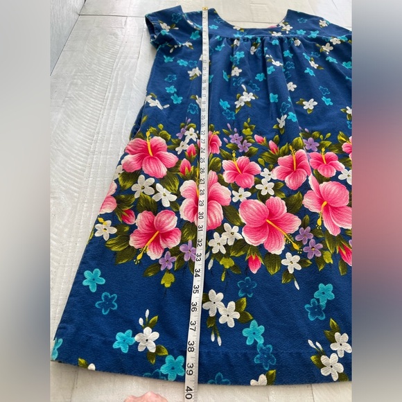Vintage Ui Maikai Hawaiian Muu Muu dress made in Hawaii Blue & Pink Floral sz 10 - Picture 5 of 9